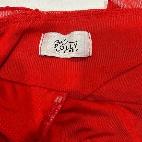 Oh Polly Red Ruffle Maxi Dress Size 2 Strapless Formal Gown - Picture 3 of 7